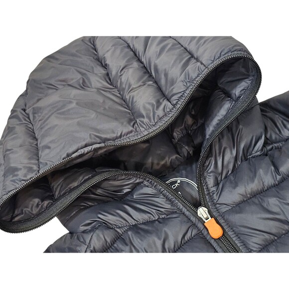 Save The Duck Womens 1/S Ultra Light Jacket Hooded Puffer Plumtech Navy Blue - Picture 13 of 16